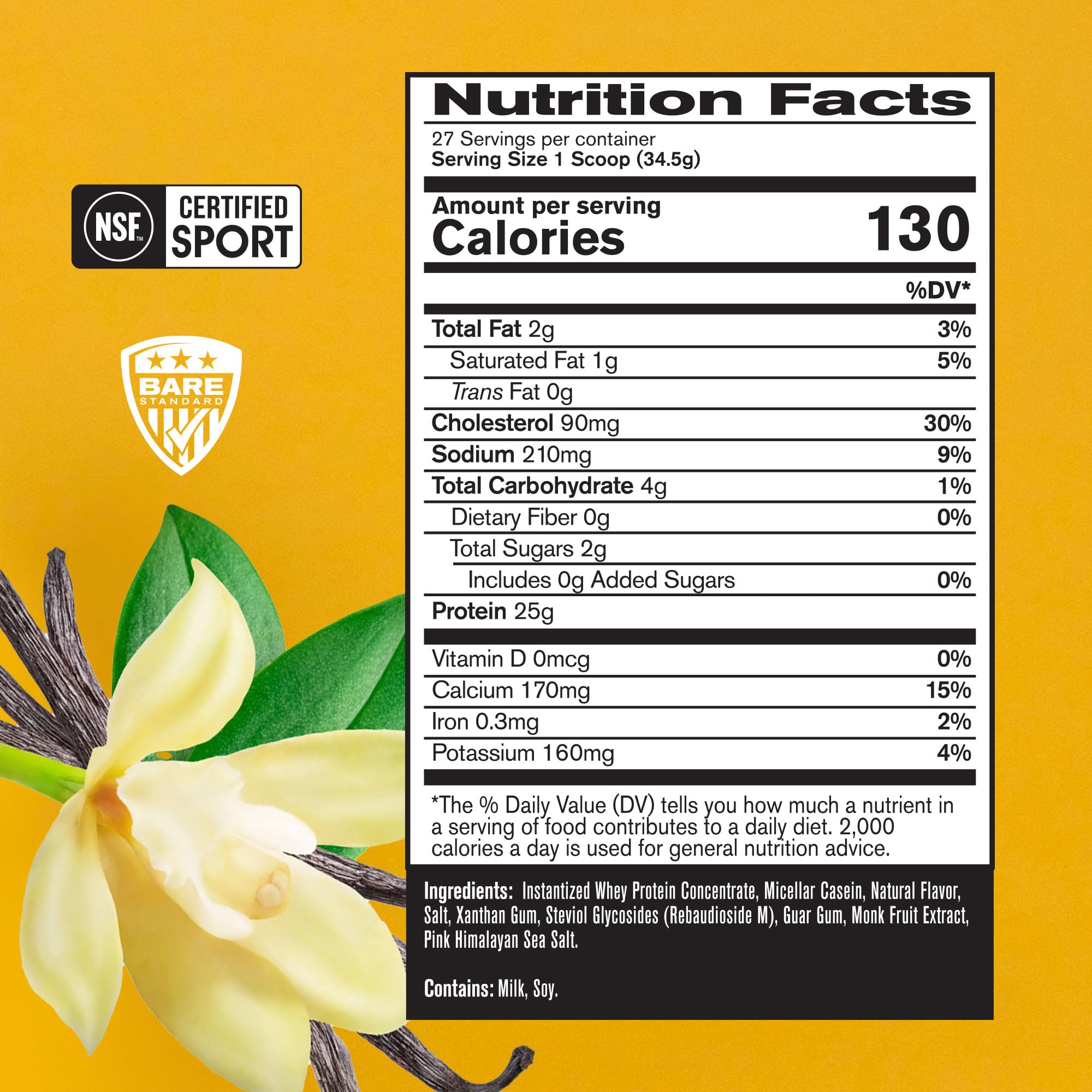 Bare Performance Nutrition BPN vanilla scoop in glass for quick protein shakes.