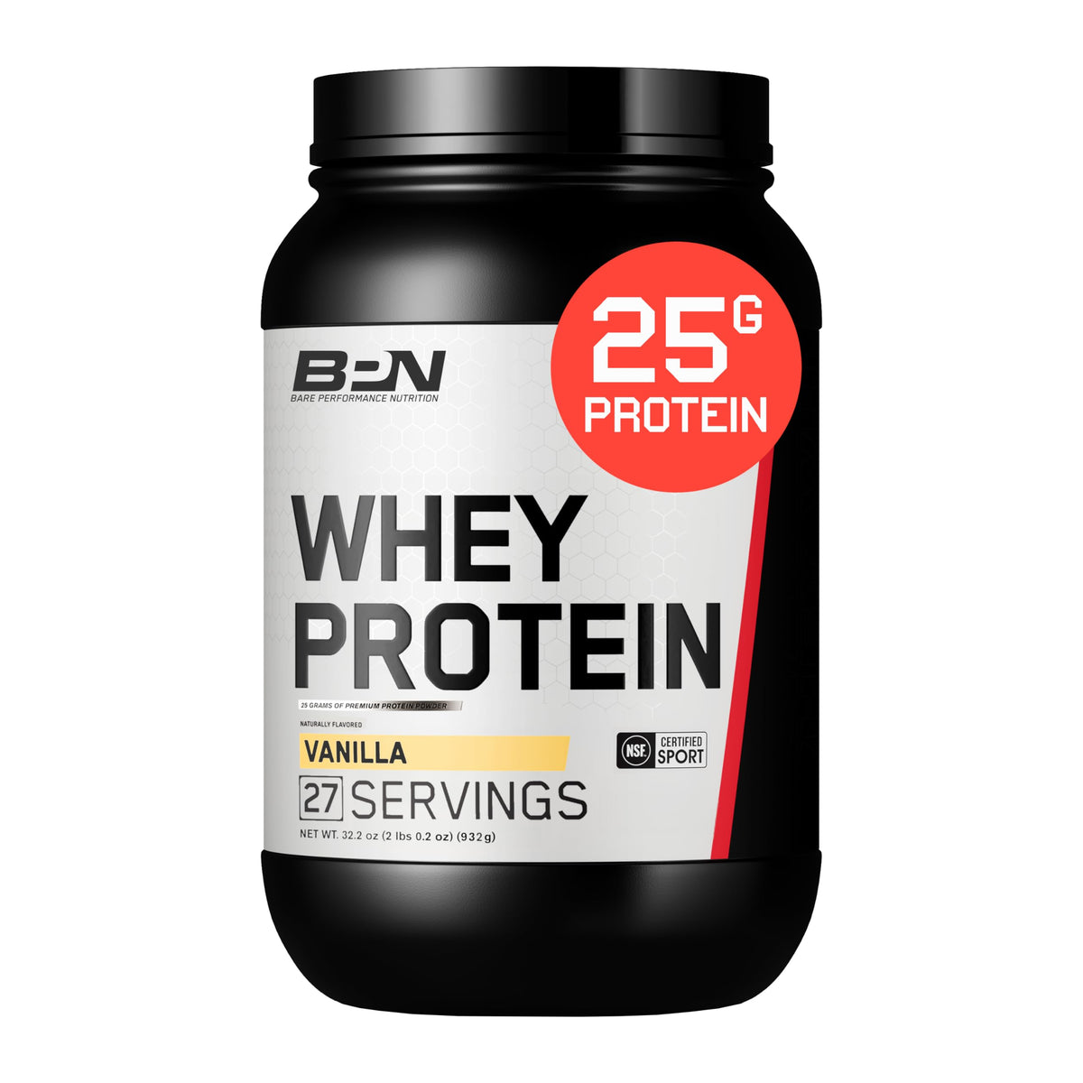 Bare Performance Nutrition BPN whey-casein vanilla tub front view for post-workout recovery.