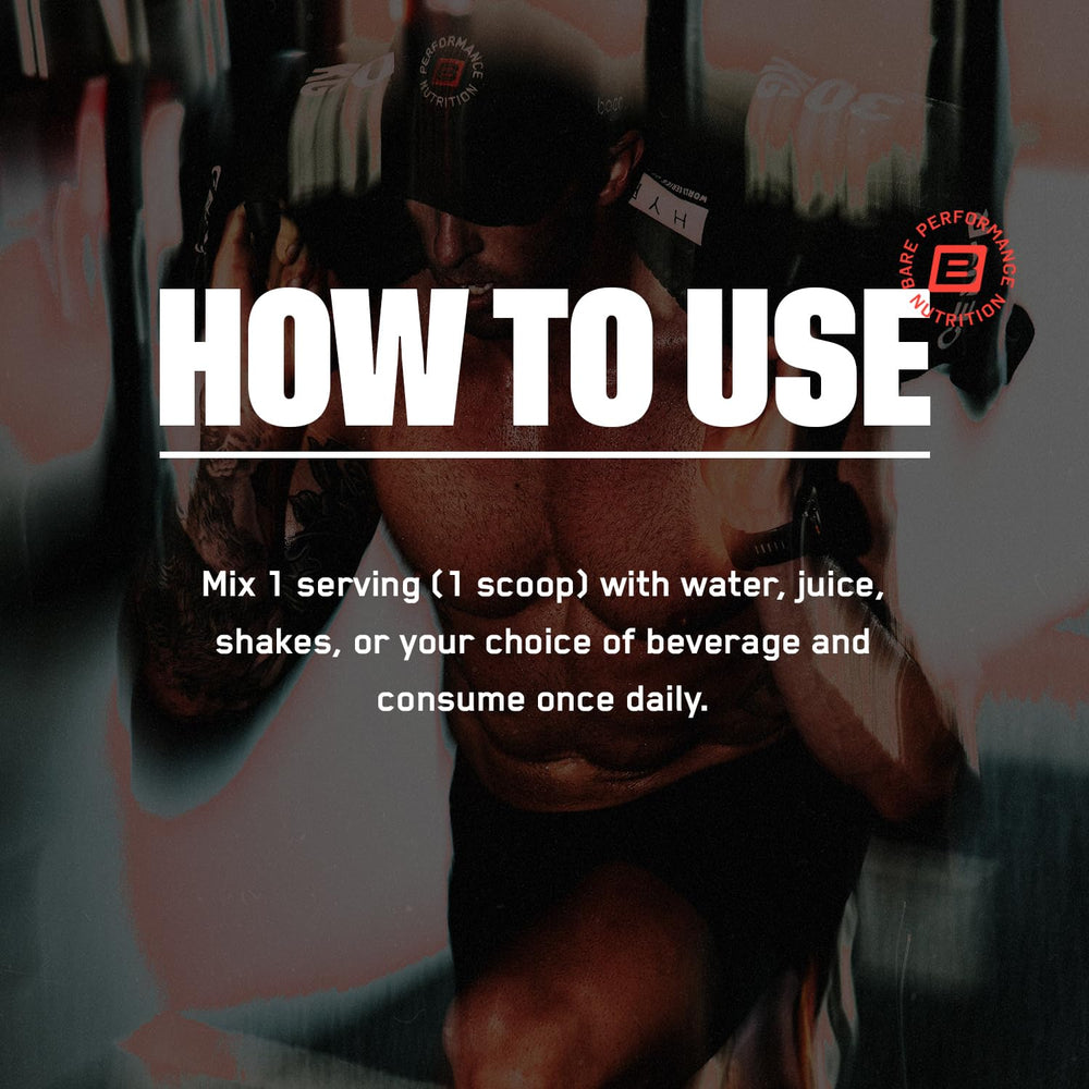 Bare Performance Nutrition creatine powder label close-up emphasizes third-party tested safety.