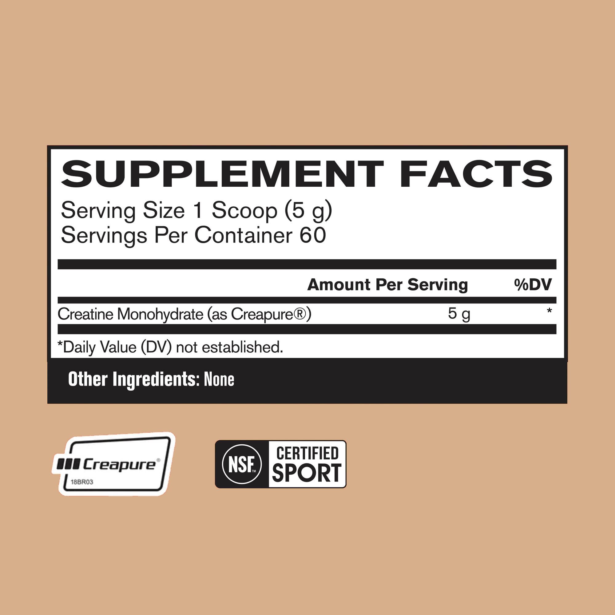 Bare Performance Nutrition creatine powder scoop illustrates precise 5 g serving for strength.