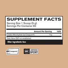 Bare Performance Nutrition creatine powder scoop illustrates precise 5 g serving for strength.