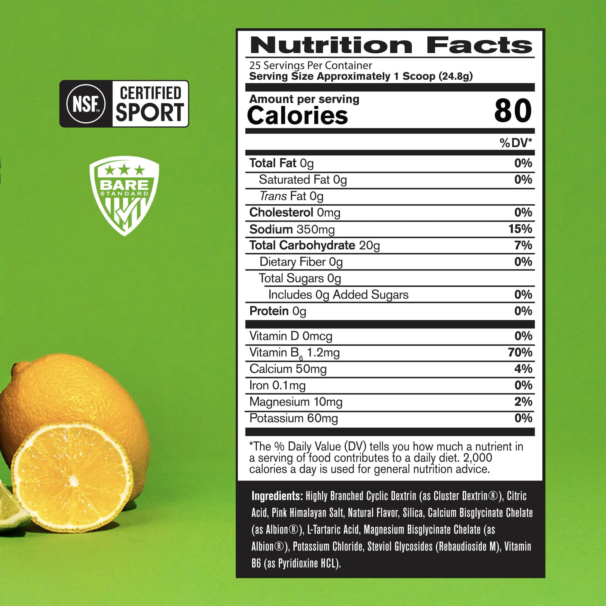 BARE G.1.M Lemon Lime label close-up showing electrolyte blend.