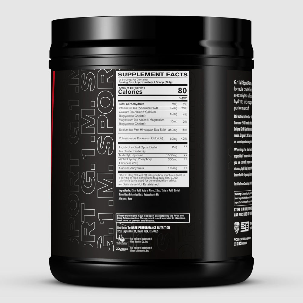 G1M Sport+ powder dissolving smoothly into water for quick fueling