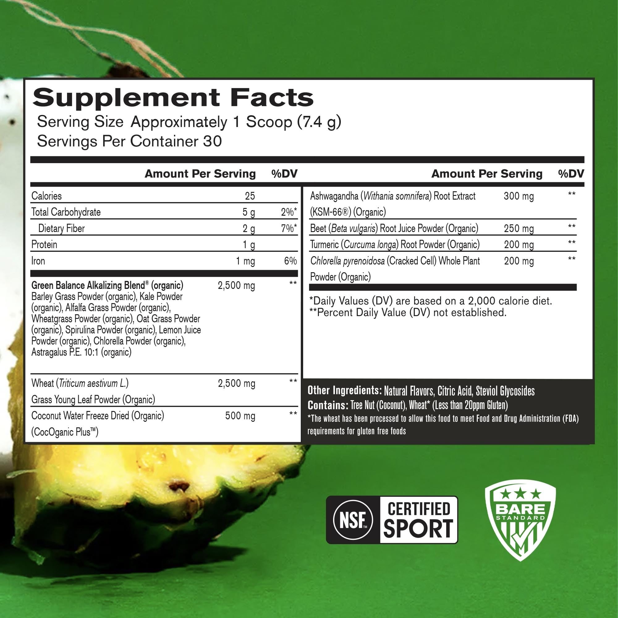 BARE PERFORMANCE NUTRITION Strong Greens scoop dispensing powder for easy daily nutrition.