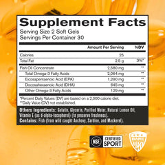 Close-up of BARE PERFORMANCE NUTRITION Strong Omega Fish Oil soft gels showing TG form and EPA/DHA content.