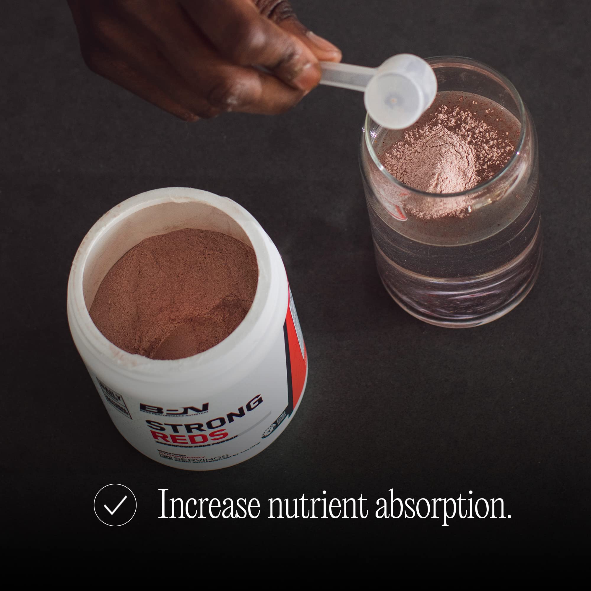 BARE PERFORMANCE NUTRITION Strong Reds label view highlighting certification.