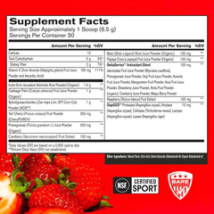 BARE PERFORMANCE NUTRITION Strong Reds powder being poured for morning energy.