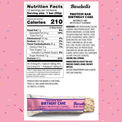 Barebells Birthday Cake bar unwrapped, convenient post-workout snack.