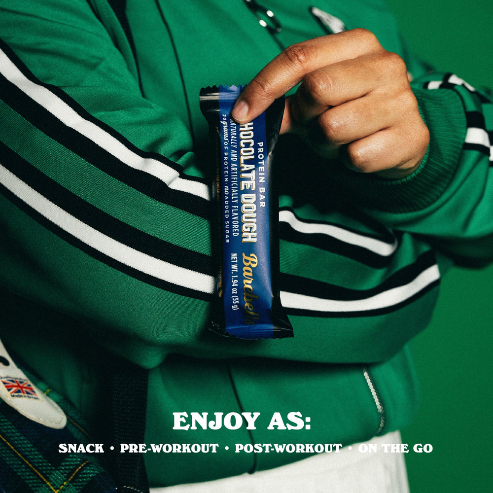 Barebells Chocolate Dough Bar on-the-go snack fits between activities.
