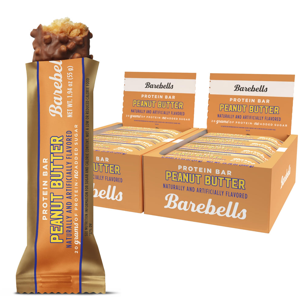 Barebells Peanut Butter Bar core with creamy center and peanut bits, protein boost.