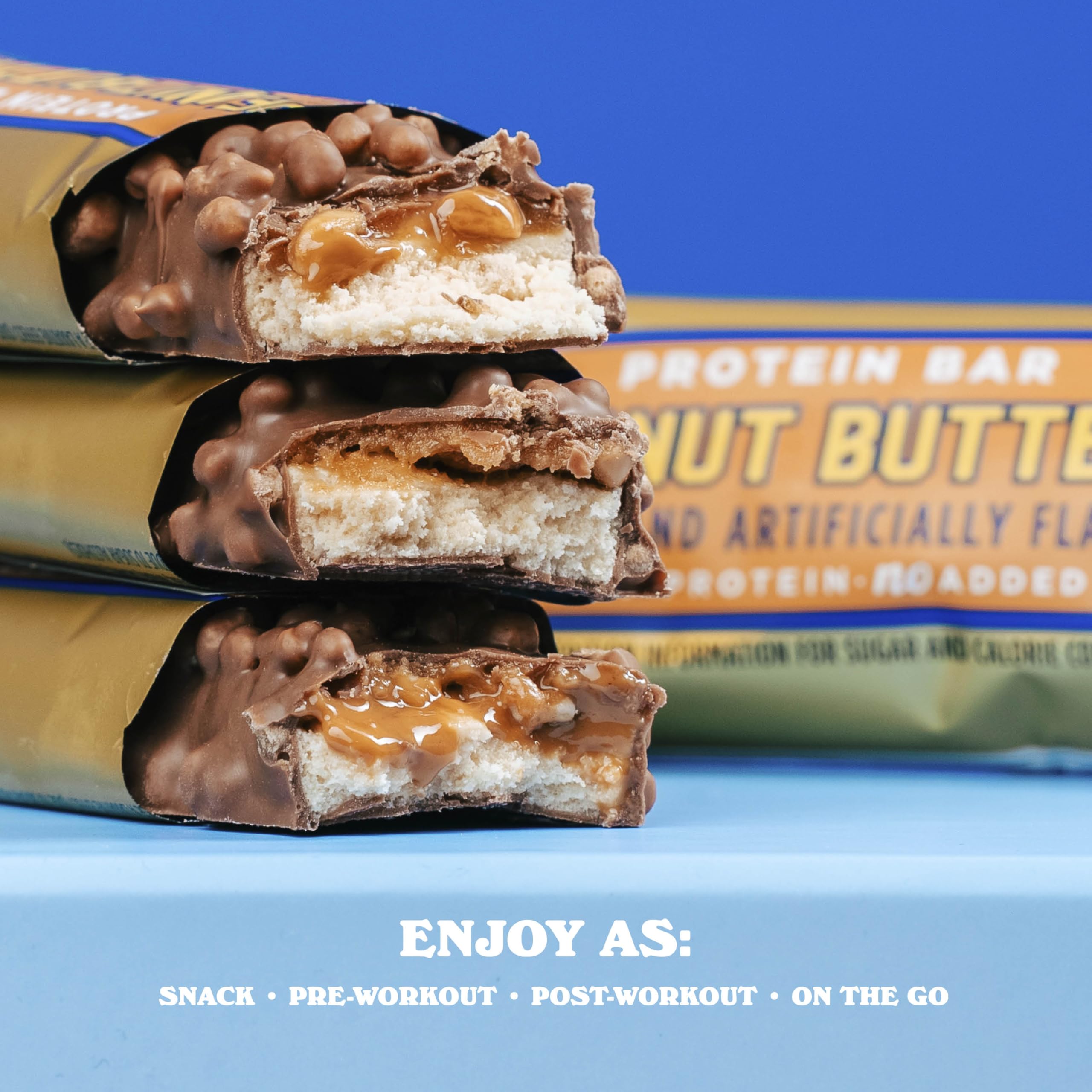 Barebells bar crispies detail, crunchy texture complements creamy center.