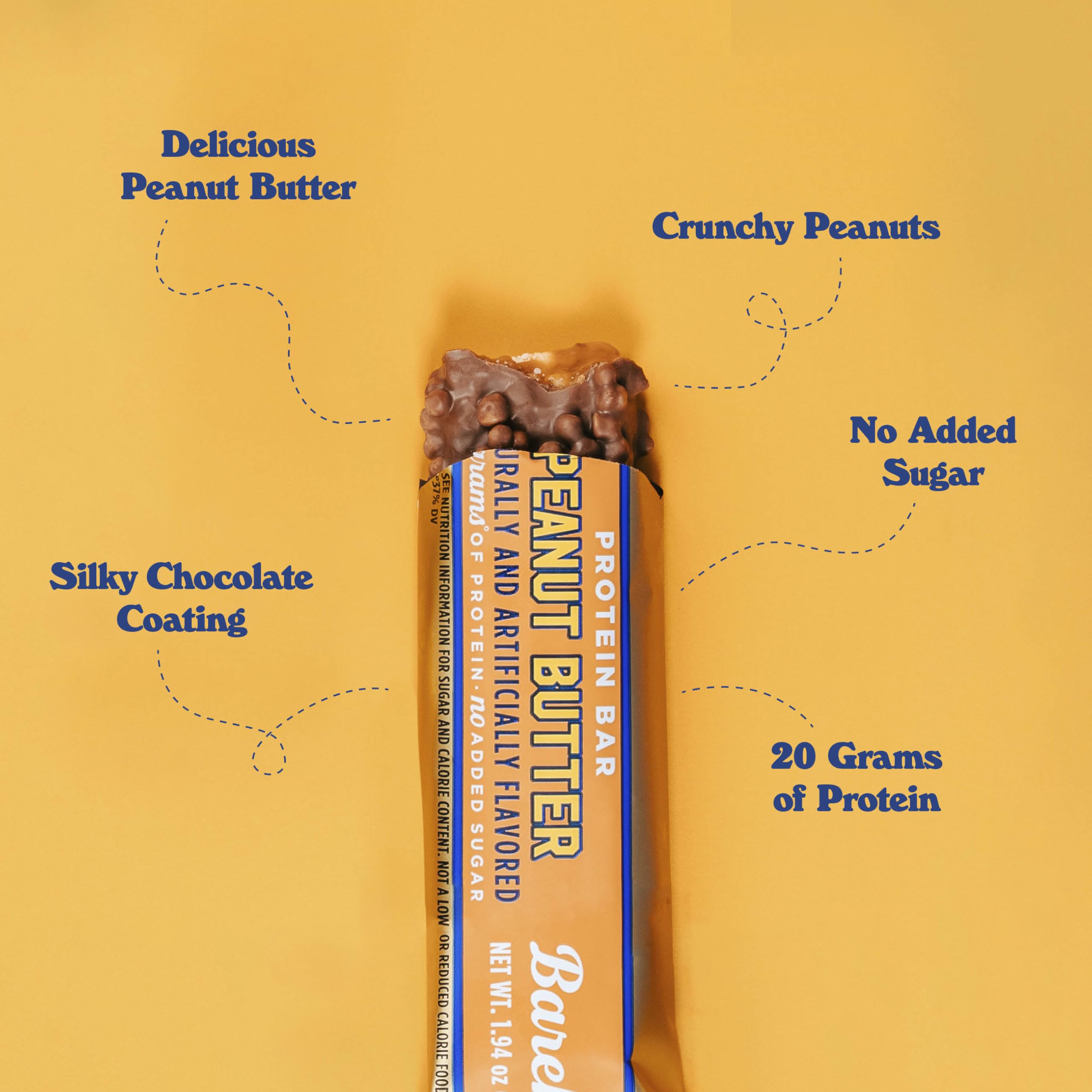Barebells bar with milk chocolate coating melts smoothly for on-the-go.