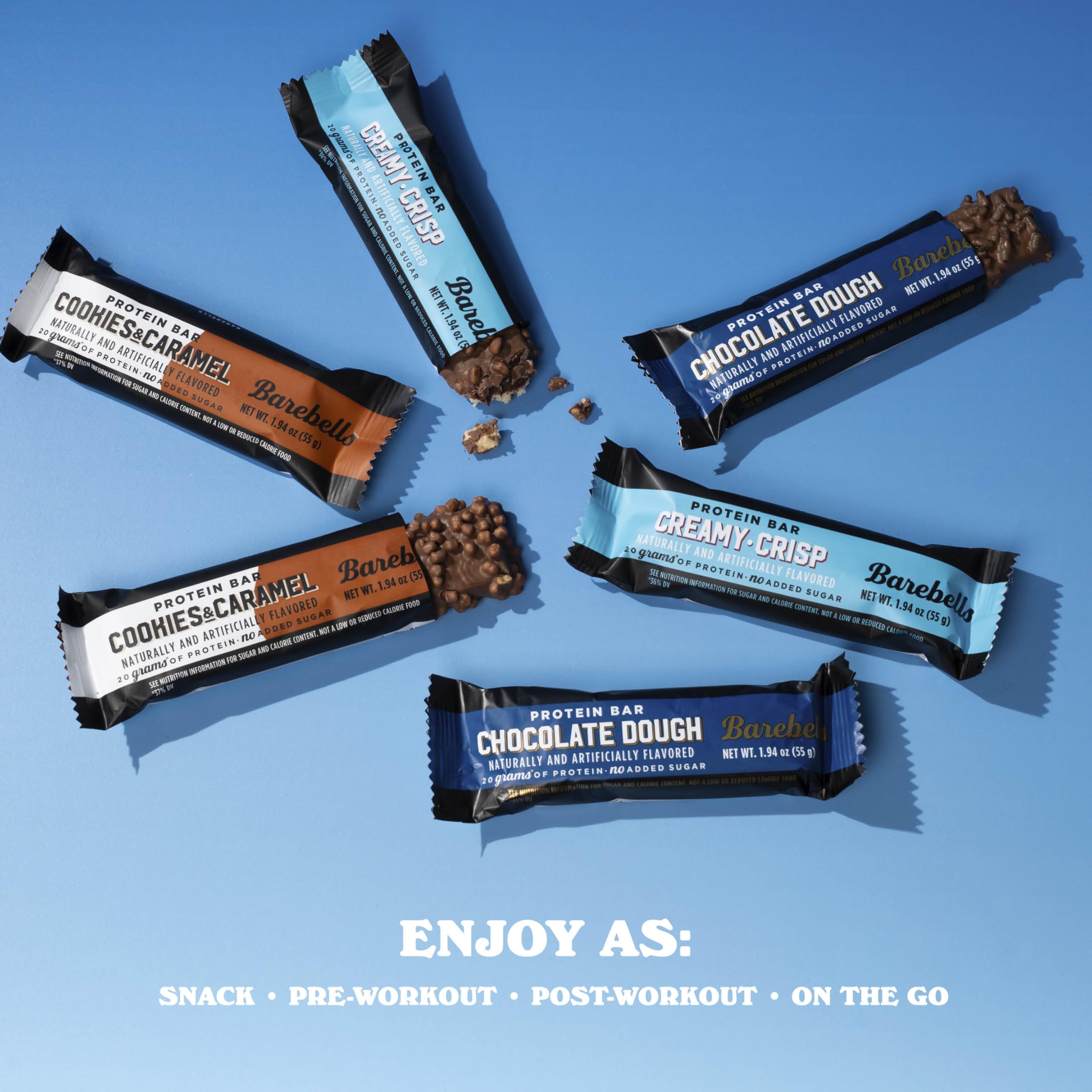Barebells Starter Pack bars lined up highlighting 20 g protein per bar