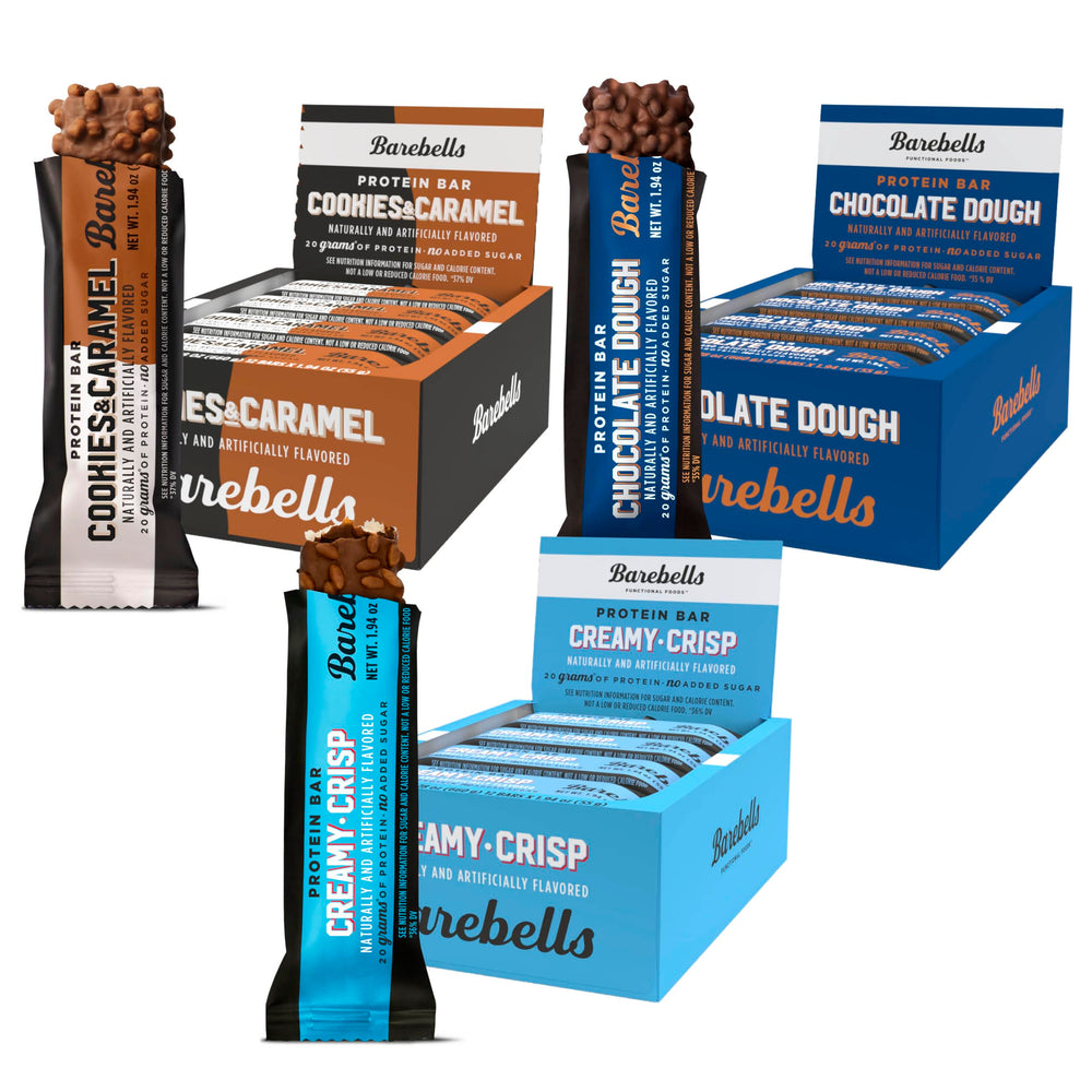 Barebells Starter Pack Chocolate Dough bars on display for quick high-protein snack