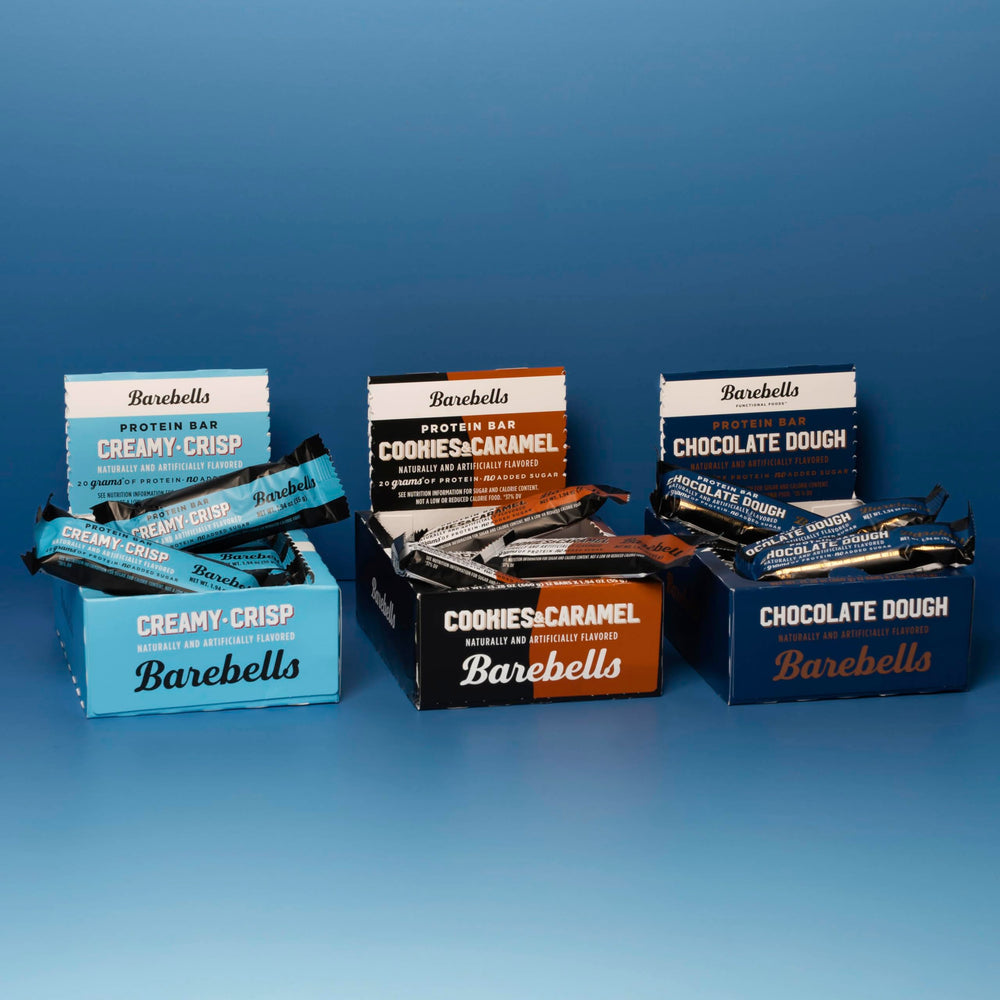 Barebells Starter Pack Creamy Crisp bars arranged for post-workout fueling