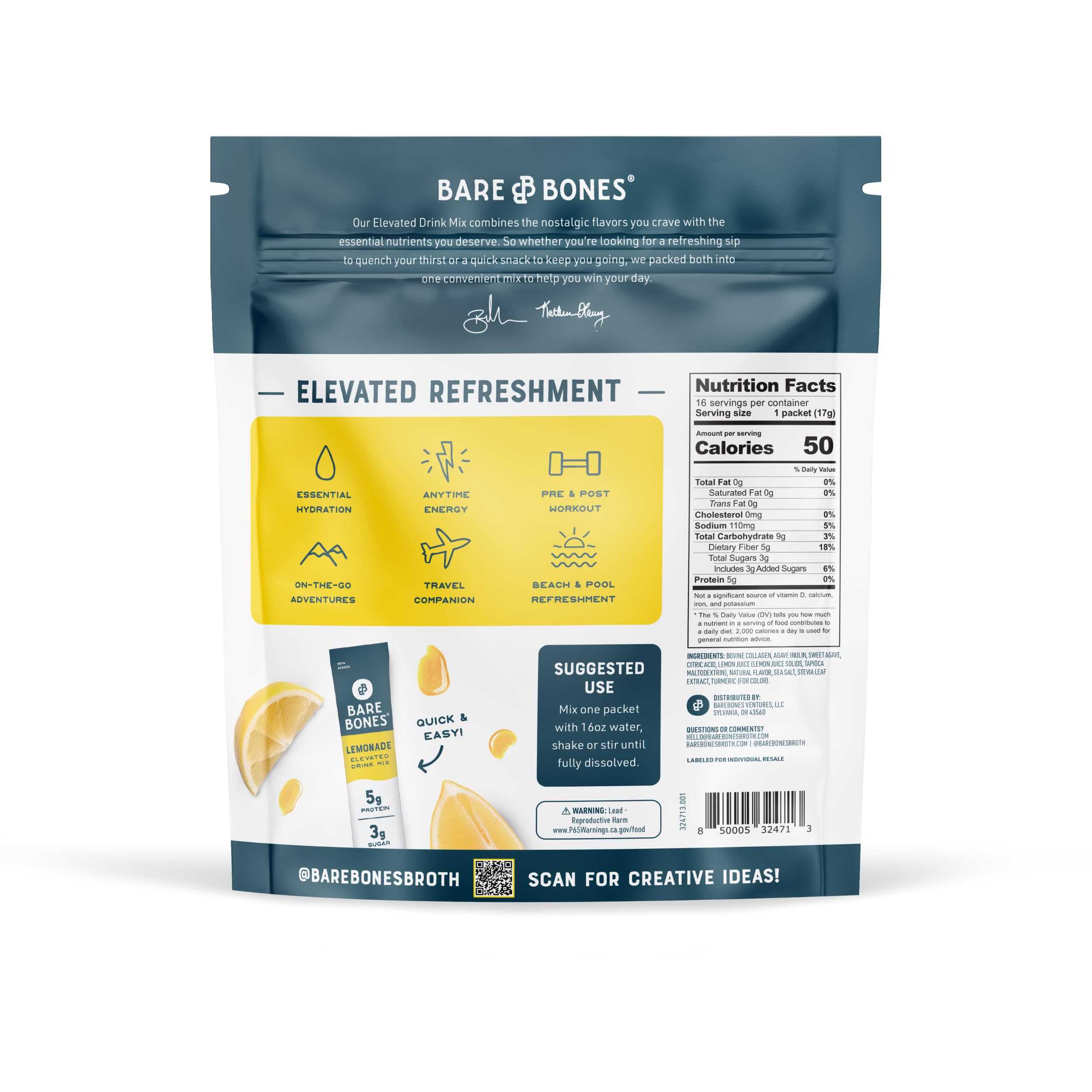 Bare Bones Passion Fruit stick-pack dissolves smoothly for exotic refreshment between activities