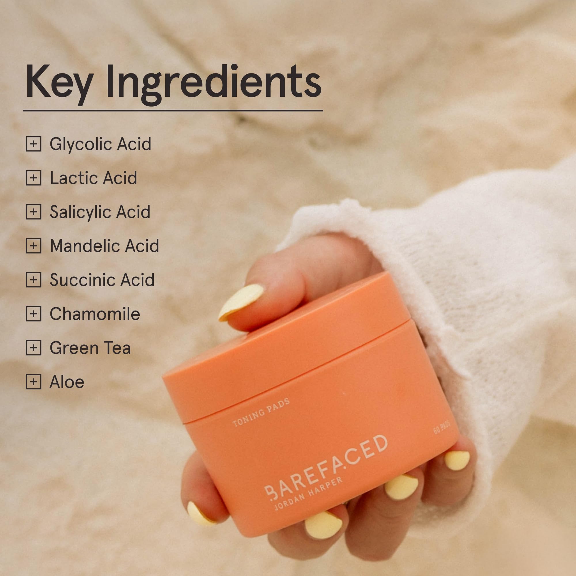 Barefaced Toning Pads applied with swipe for quick toning routine.