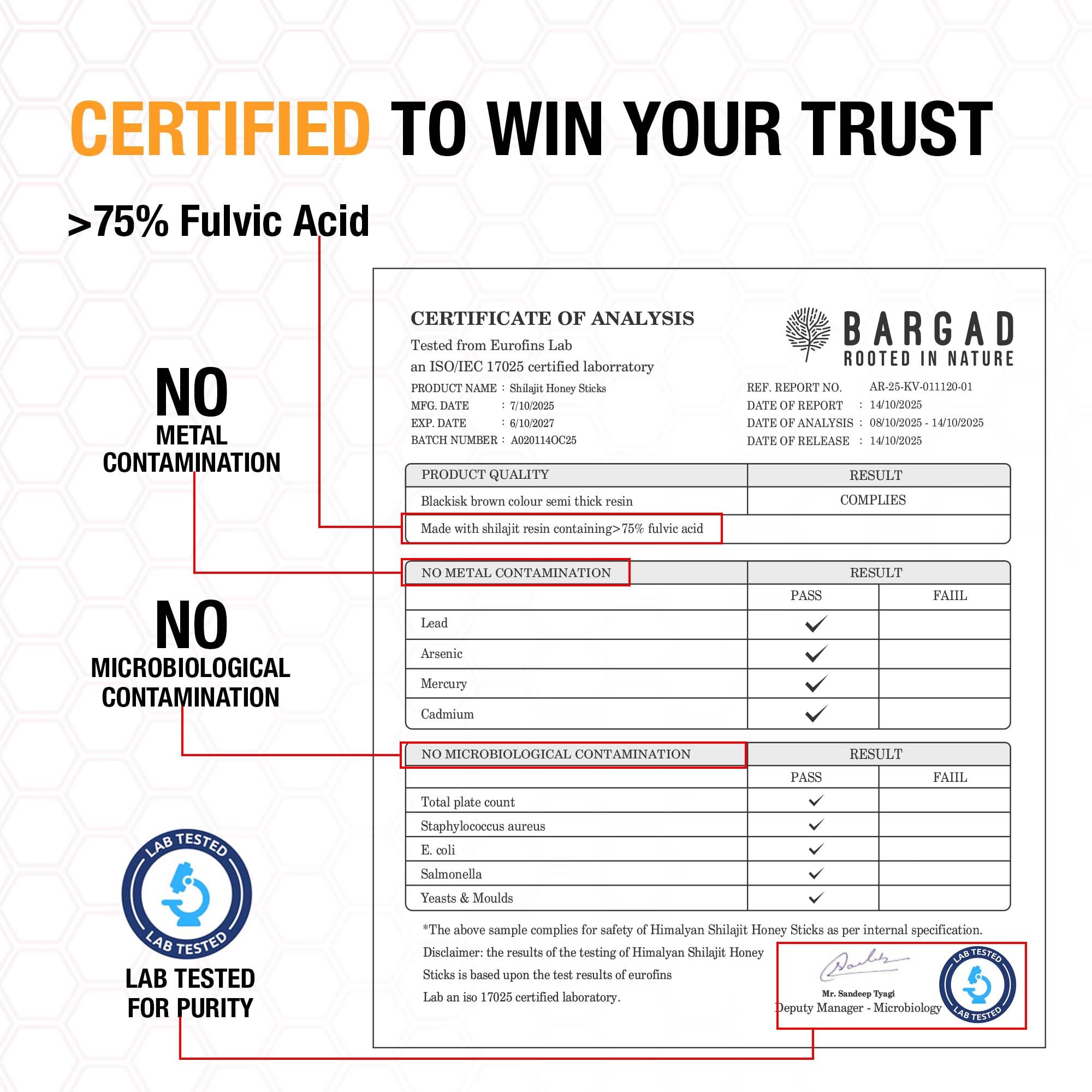 Bargad Packaging front label emphasizes natural ingredients and purity.