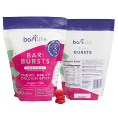 BariBurst watermelon chews close-up with label highlighting 1000 IU D3.