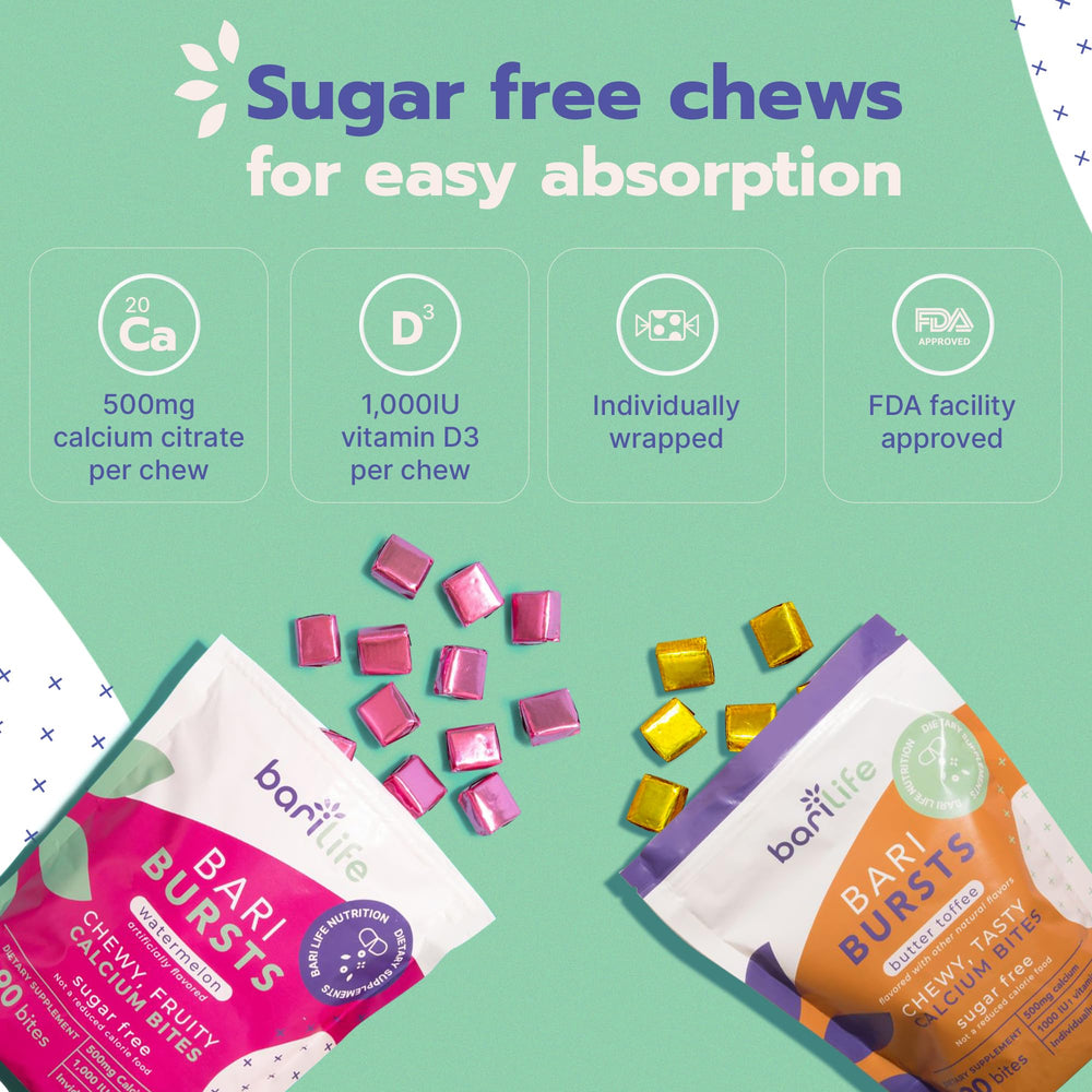 Textured Bari Burst calcium citrate bariatric chew close-up.