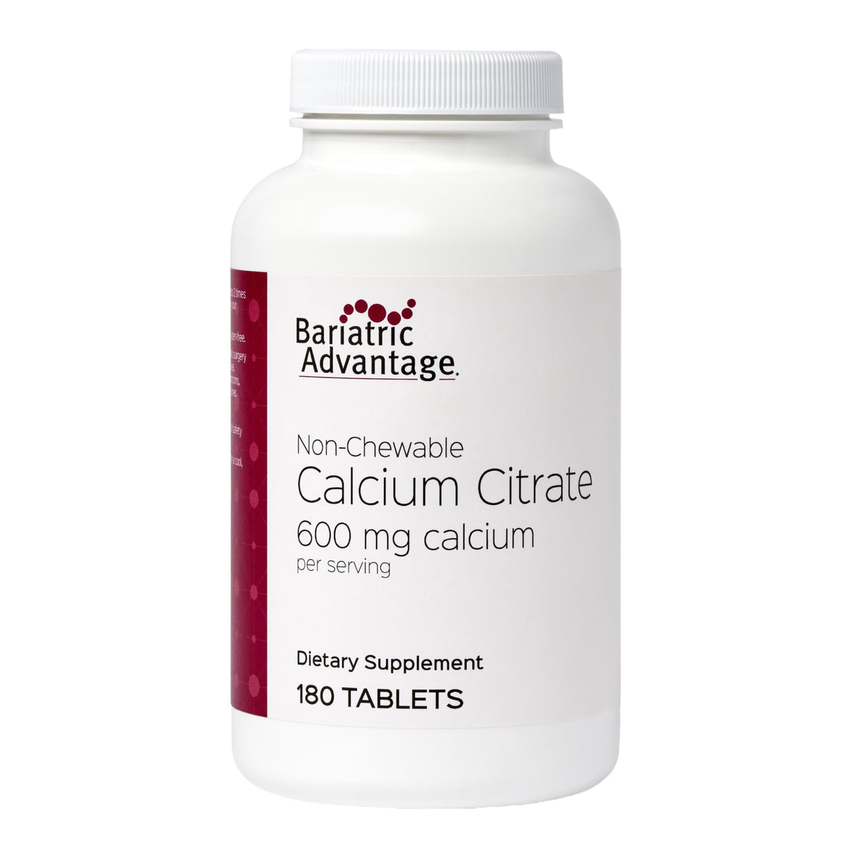 Bariatric Advantage calcium citrate 600 mg bottle supports daily calcium intake.