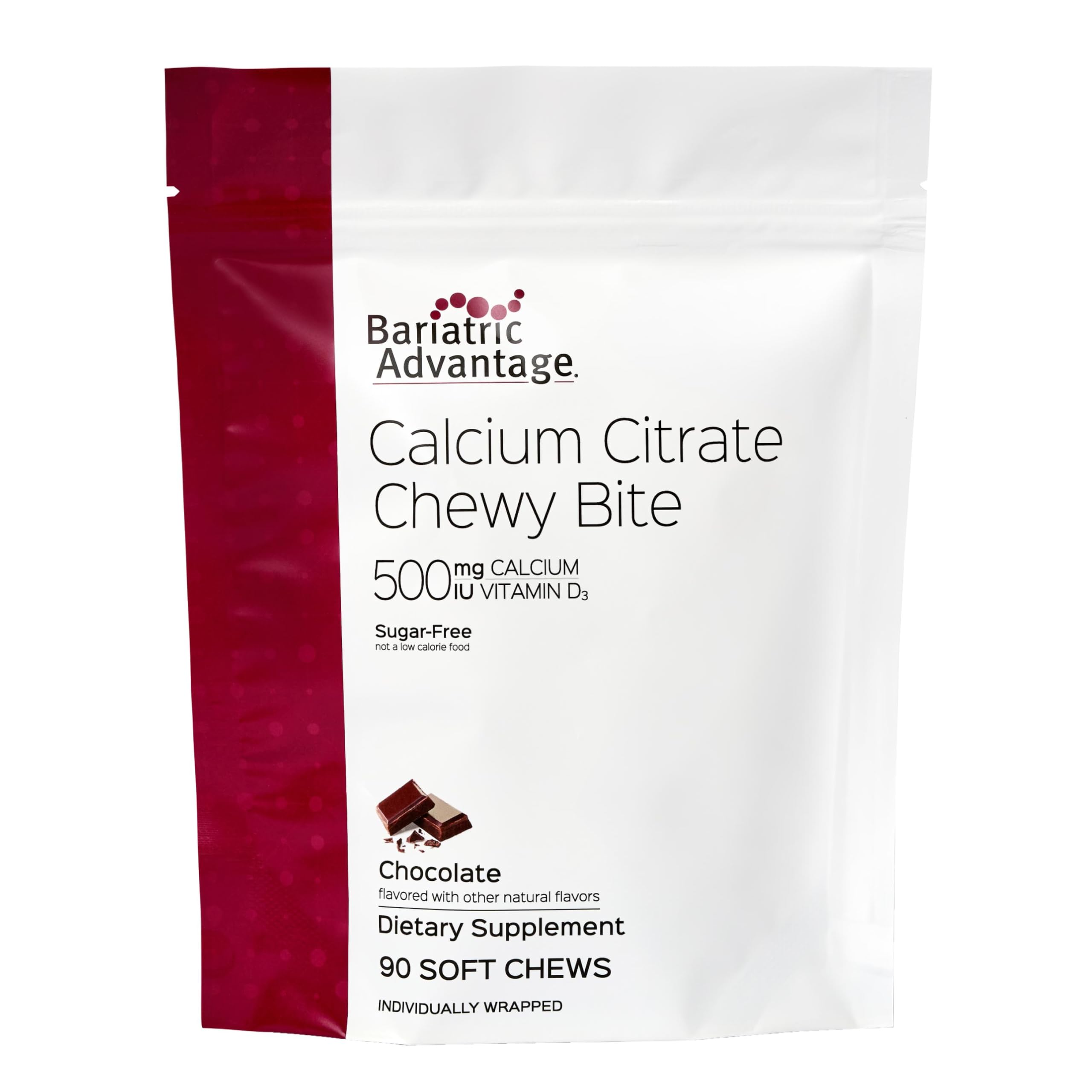 Bariatric Advantage calcium citrate chewy bites bottle shown for easy daily calcium