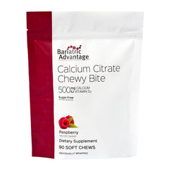 Bariatric Advantage Calcium Citrate Chewy Bites Raspberry bottle with a convenient daily calcium and vitamin D3 option