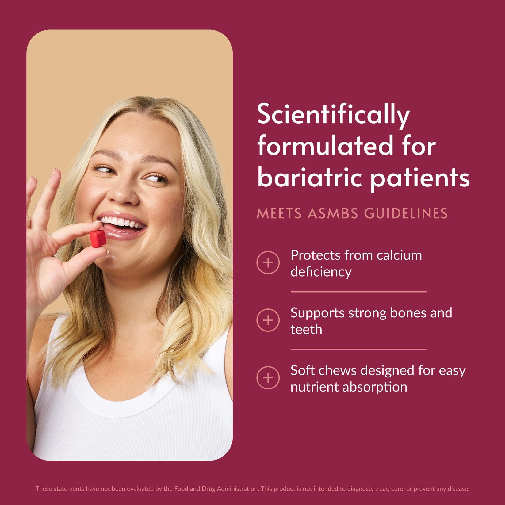 Closeup of Bariatric Advantage raspberry chews showing texture and color for easy chewing