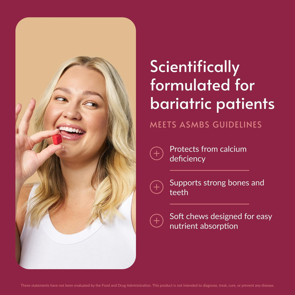 Closeup of Bariatric Advantage raspberry chews showing texture and color for easy chewing