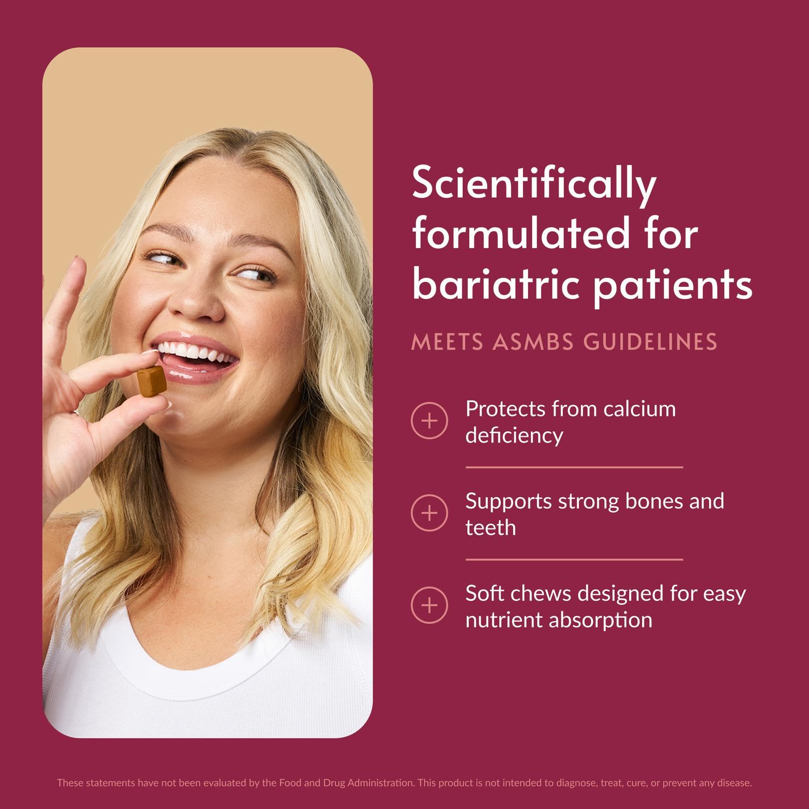 Calcium citrate chewy bites texture close-up for a smooth, easily digestible chew