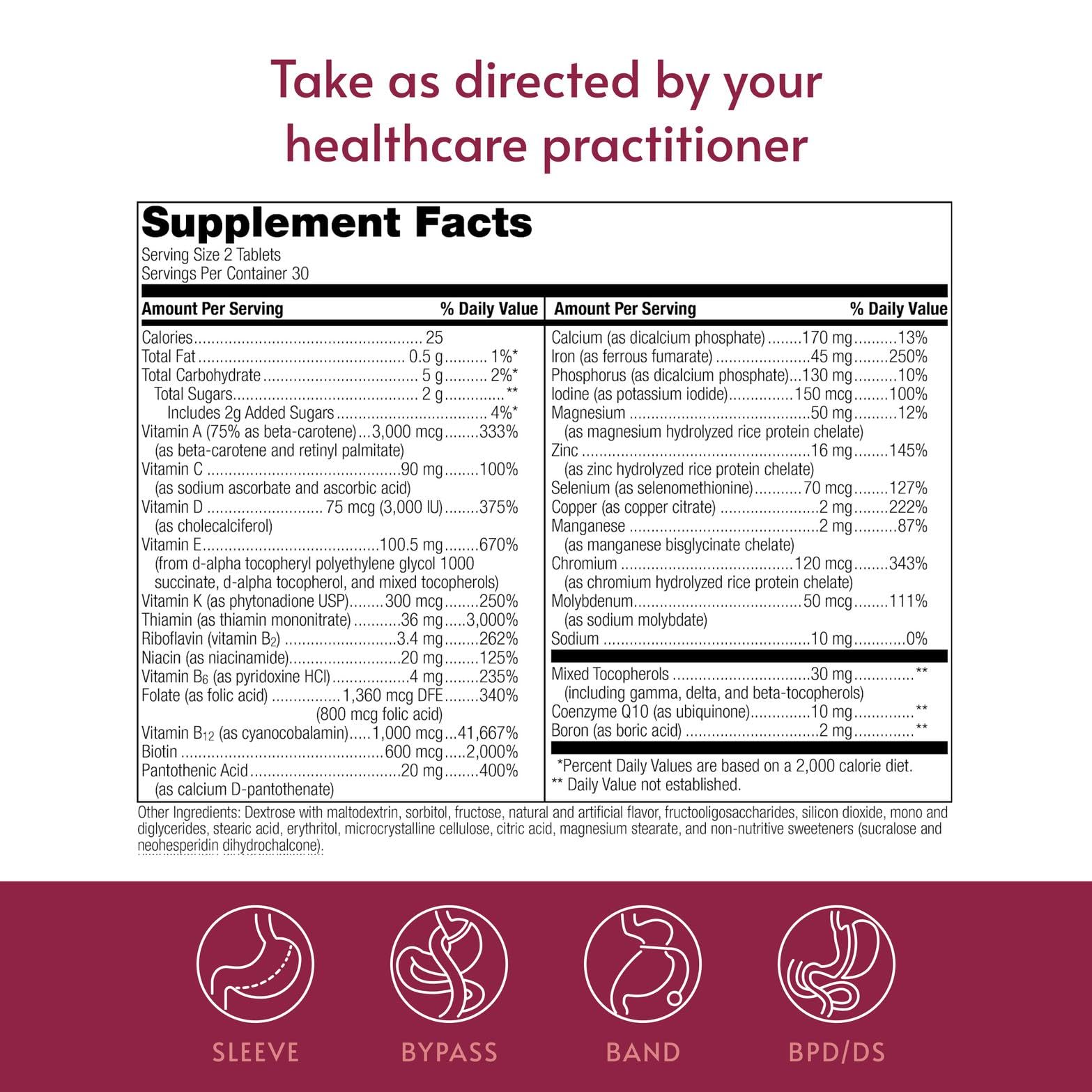 Bariatric Advantage serving dispense illustrating two-tablet daily dose.