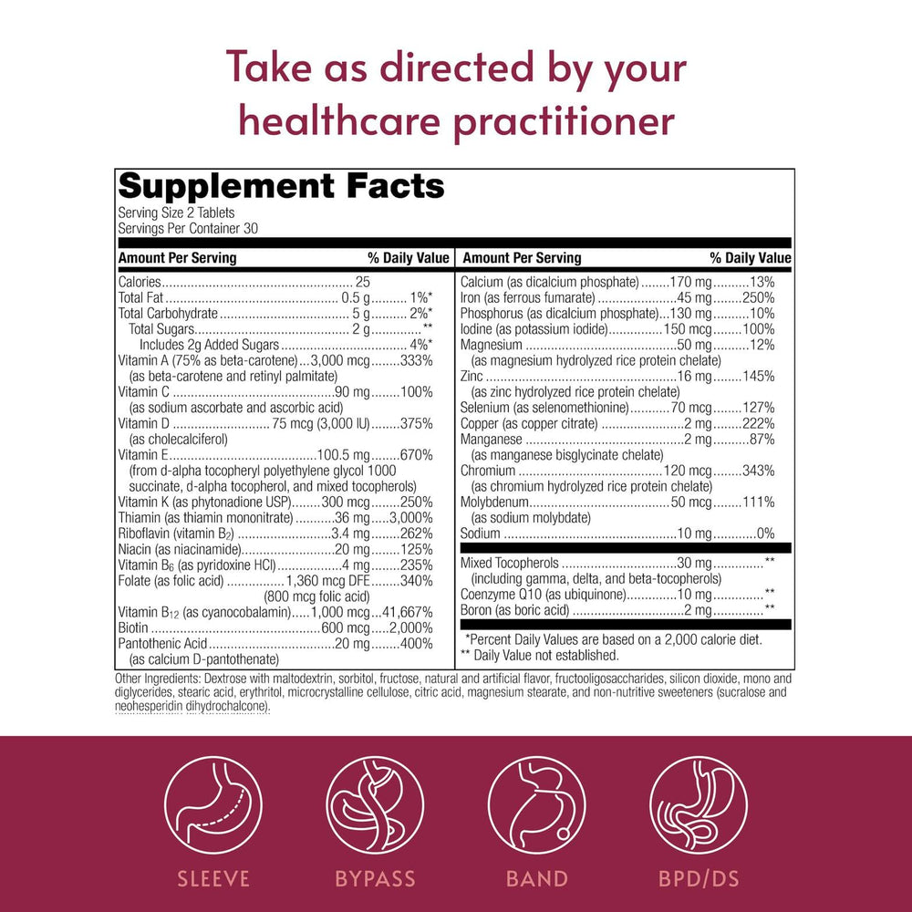 Bariatric Advantage serving dispense illustrating two-tablet daily dose.