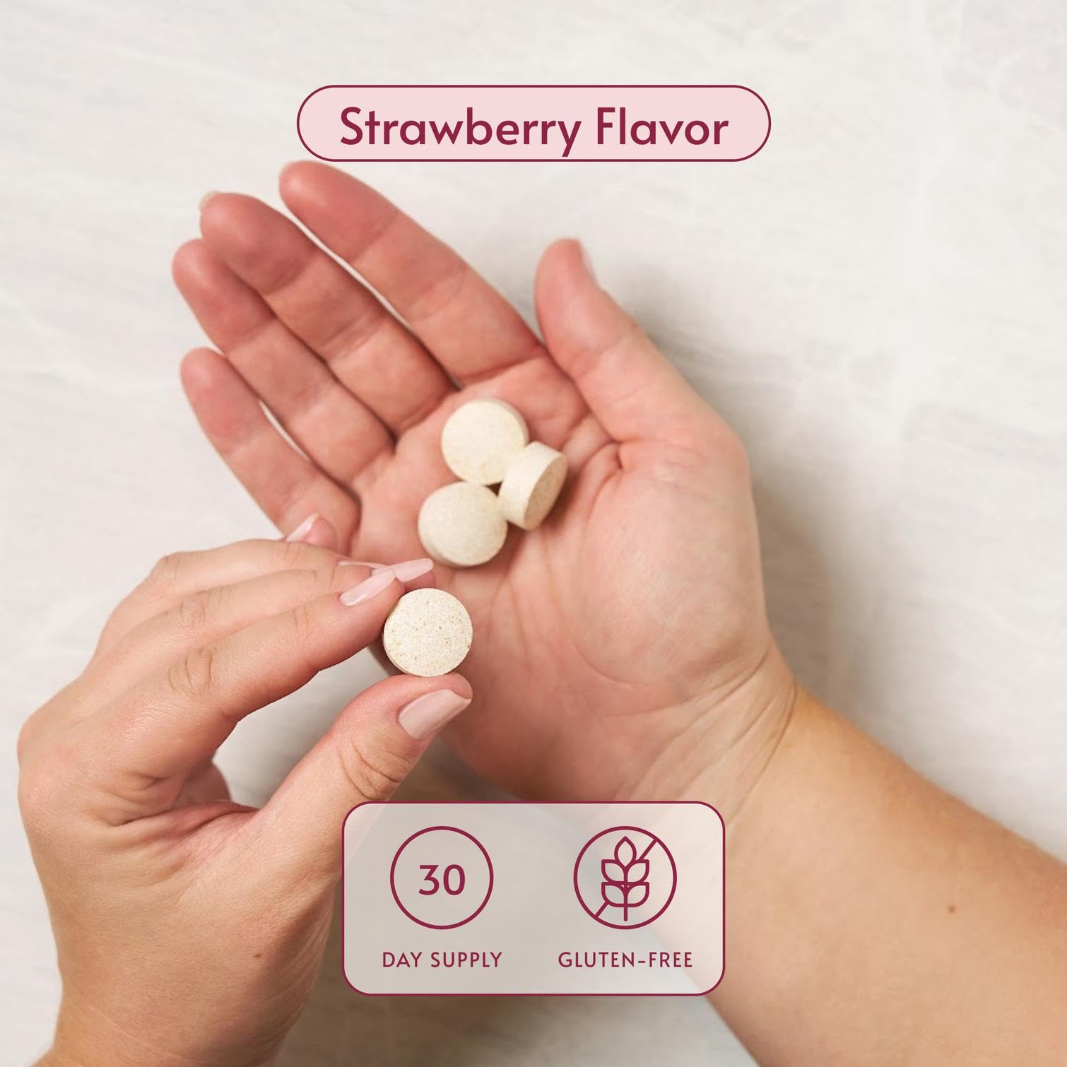 Bariatric Advantage strawberry chewable tablets closeup with appealing texture.