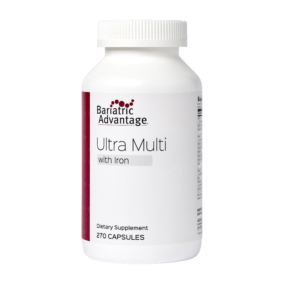 Bariatric Advantage Ultra Multi with Iron bottle front view for comprehensive nutrient support.