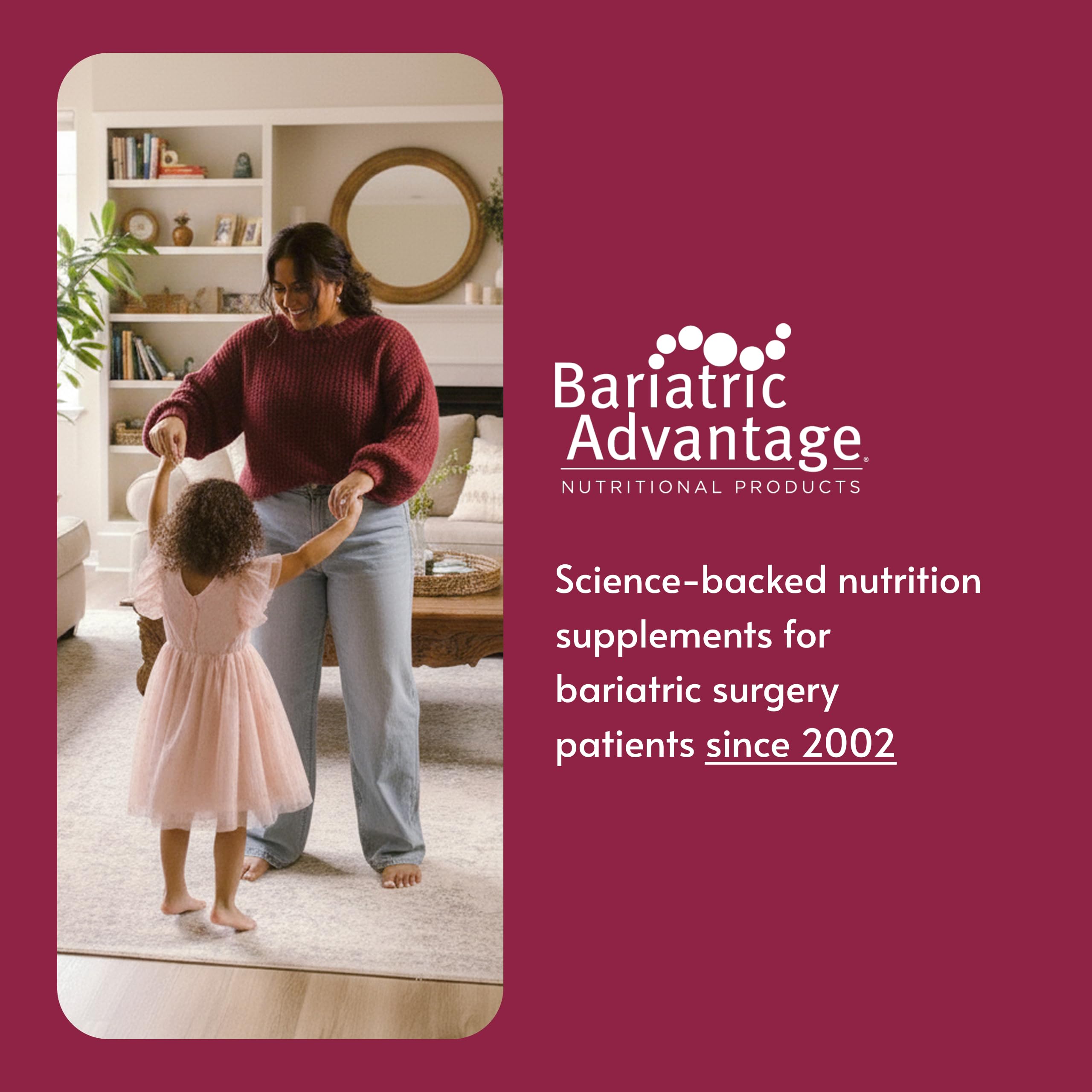 Bariatric Advantage Ultra Multi with Iron bottle beside glass showing daily routine