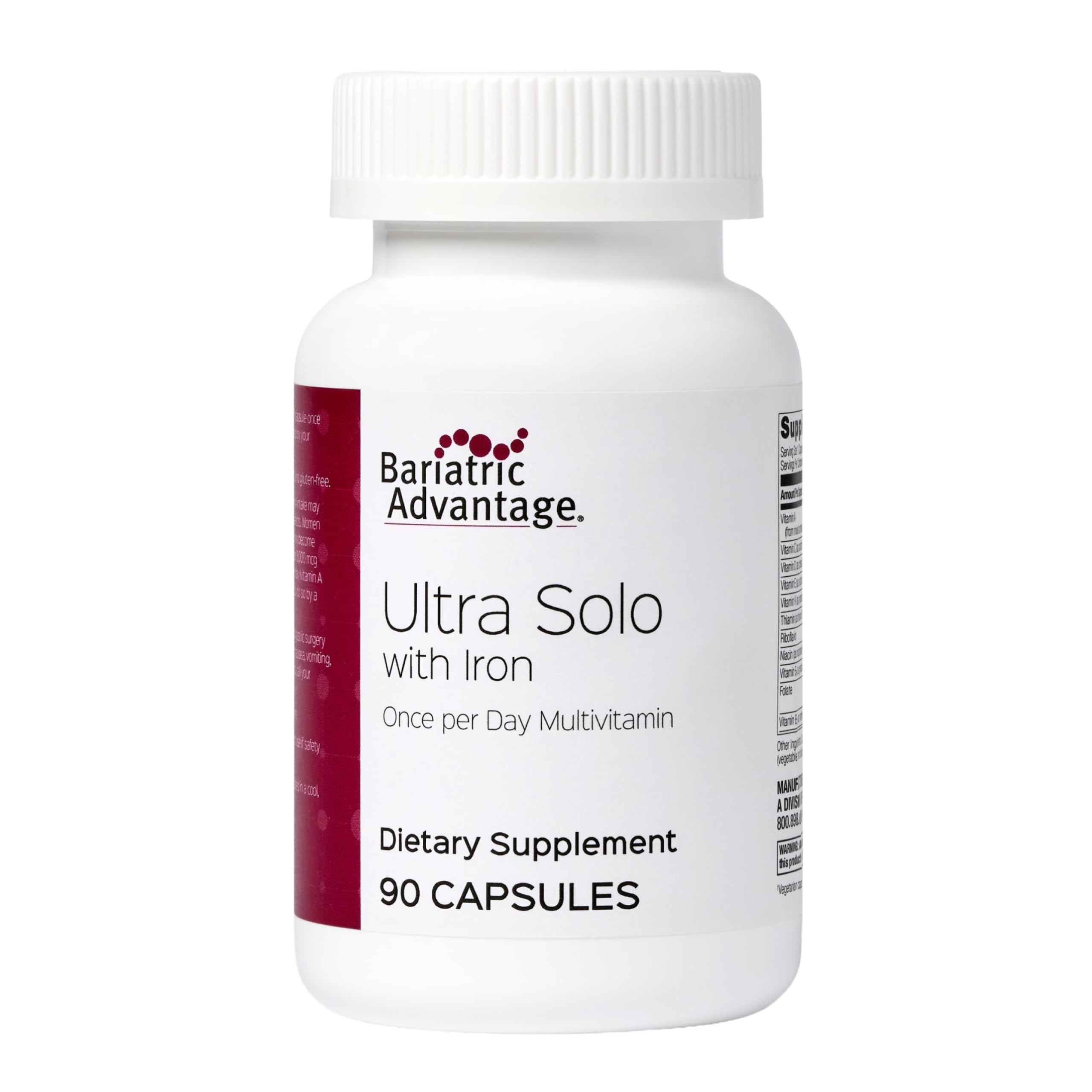 Bariatric Advantage Ultra Solo with Iron bottle view showing a daily bariatric multivitamin