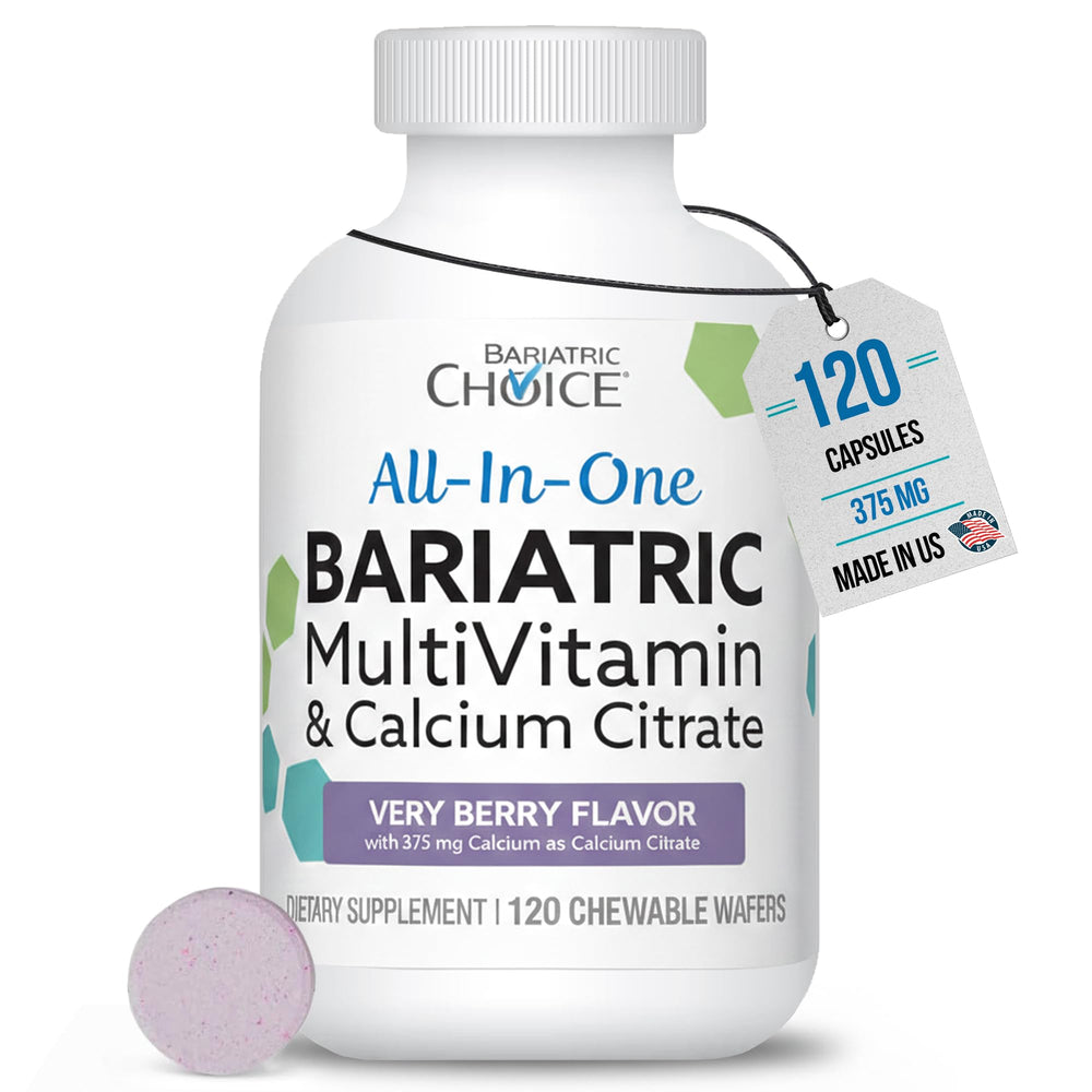 Bariatric Choice all-in-one chewable bottle with berry flavor for daily post-surgery nutrition.