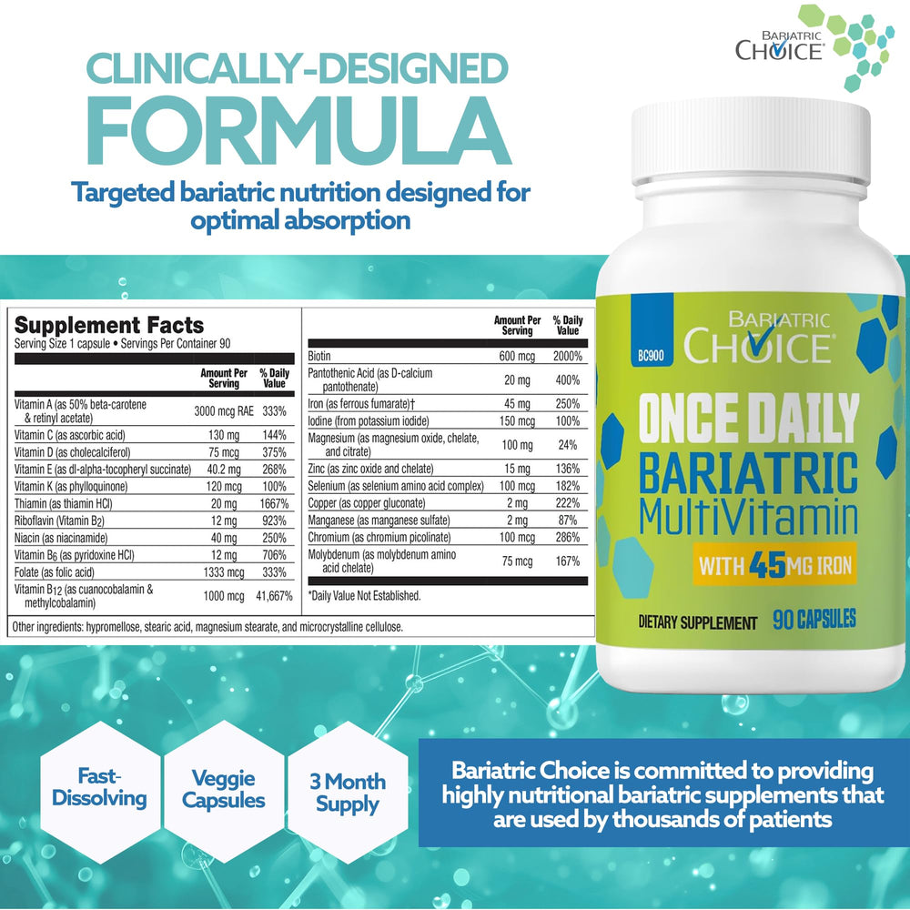 Bariatric Choice easy-to-swallow capsule simplifies daily supplement routines.