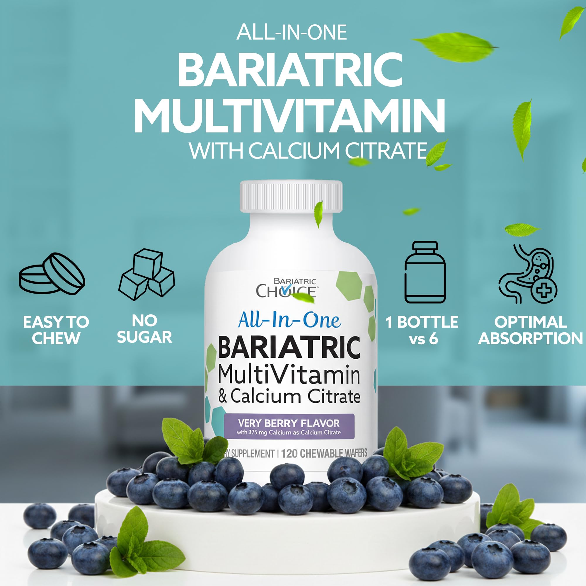 Bariatric Choice label closeup shows comprehensive vitamin and mineral coverage.