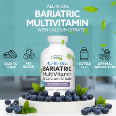 Bariatric Choice label closeup shows comprehensive vitamin and mineral coverage.