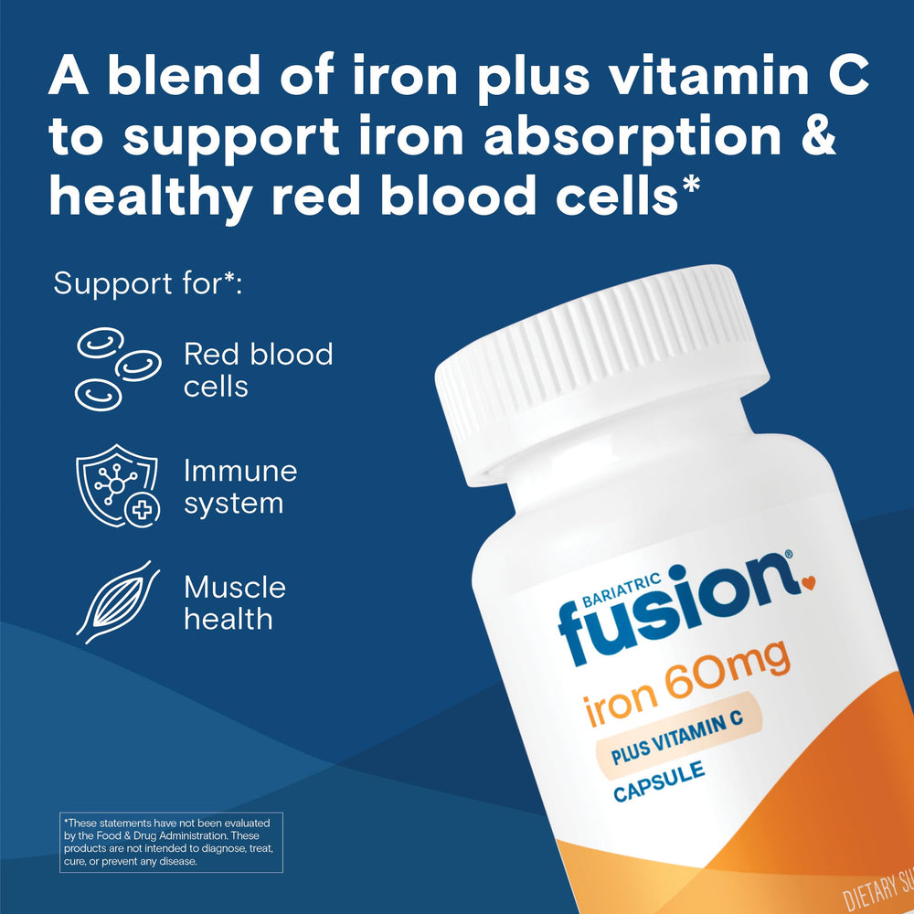 Bariatric Fusion iron capsule closeup highlighting smooth, easy-to-swallow design.