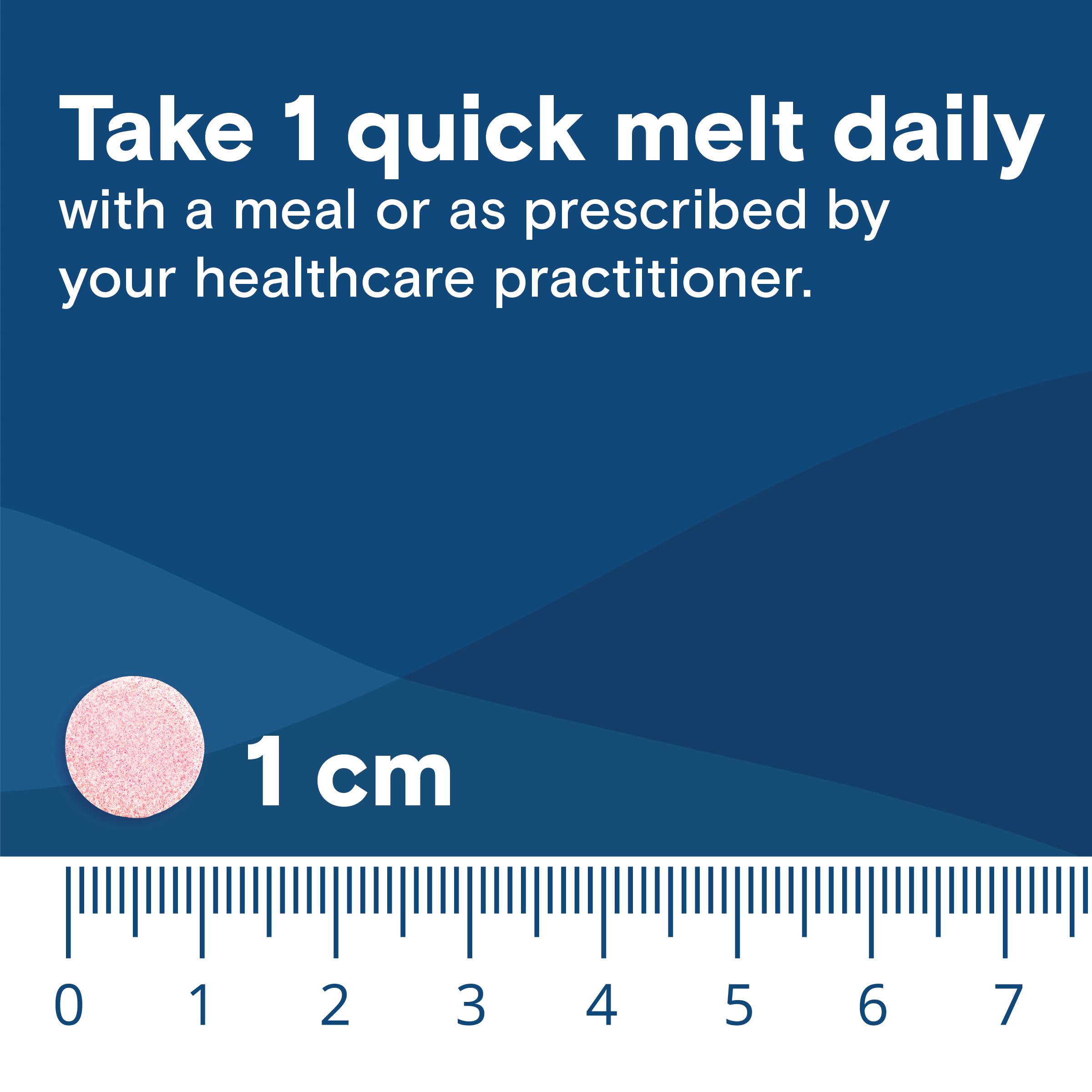 Bariatric Fusion B12 melts cherry-berry tablets on a spoon illustrate easy intake.
