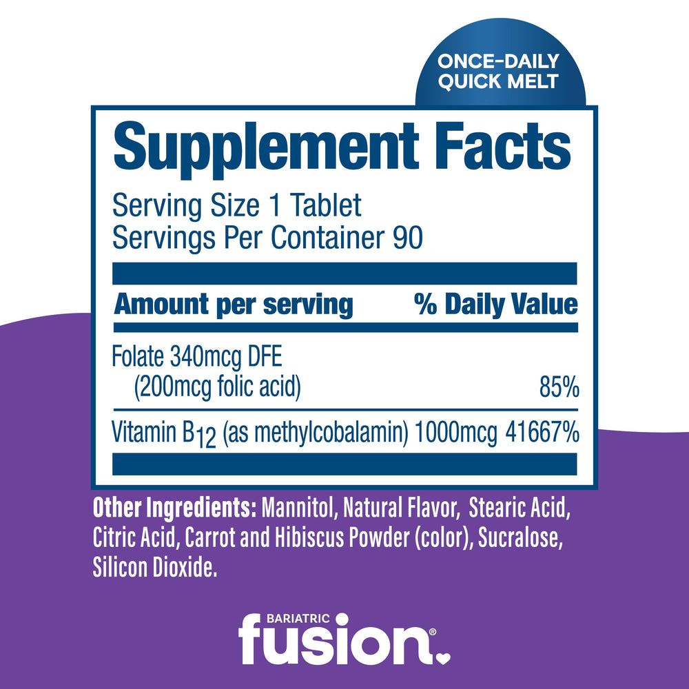 Bariatric Fusion B12 melts packaging with sugar-free label.