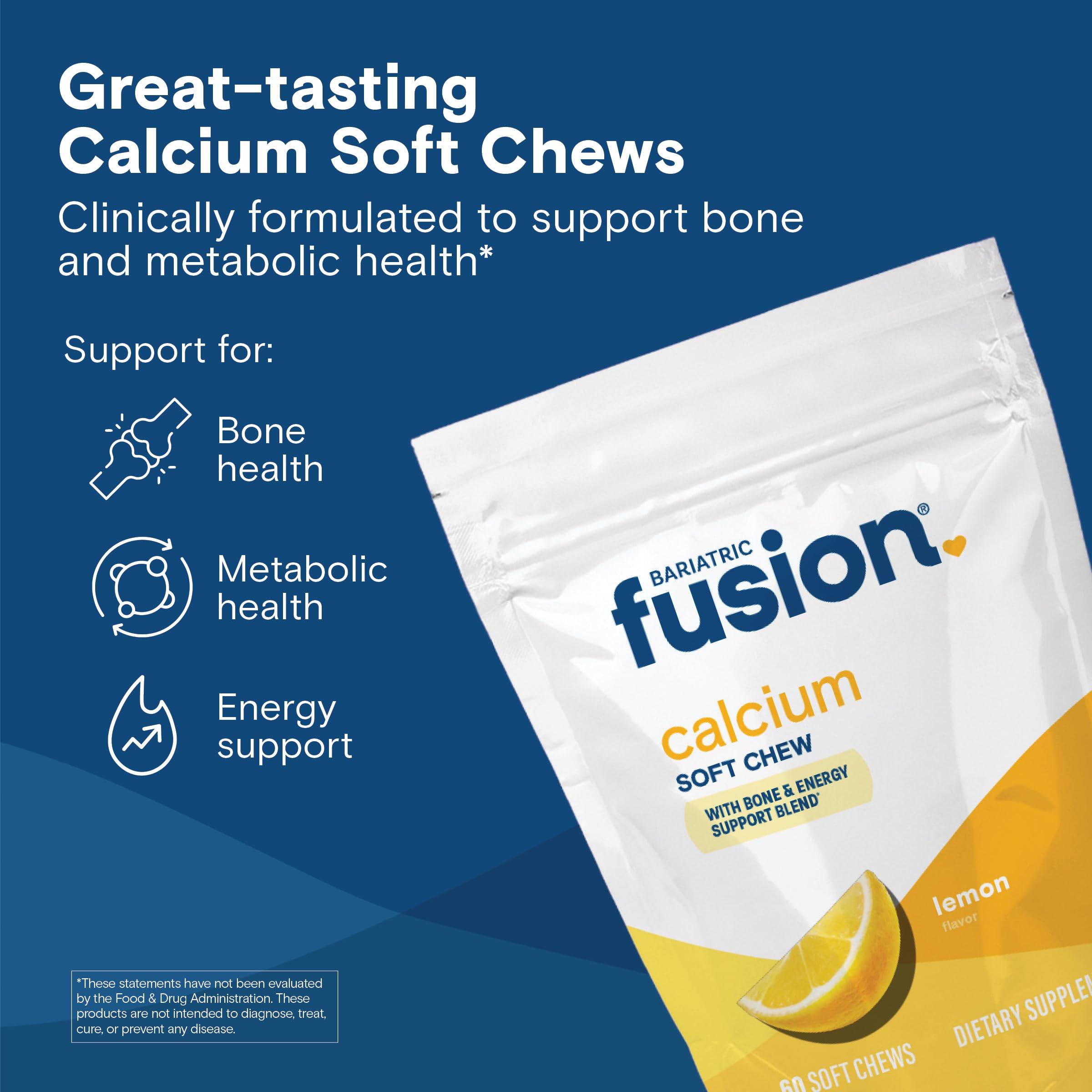 Bariatric Fusion lemon calcium chews texture close-up highlights chewy texture