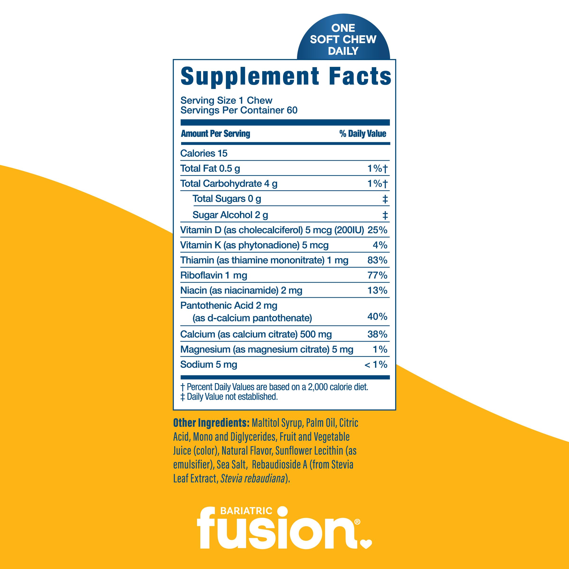 Bariatric Fusion lemon calcium chews ingredient panel highlights citrate calcium