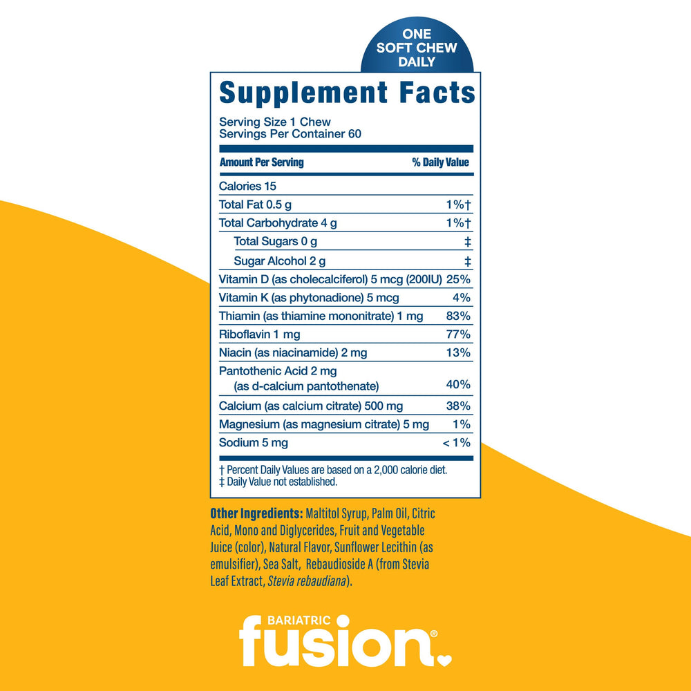 Bariatric Fusion lemon calcium chews ingredient panel highlights citrate calcium