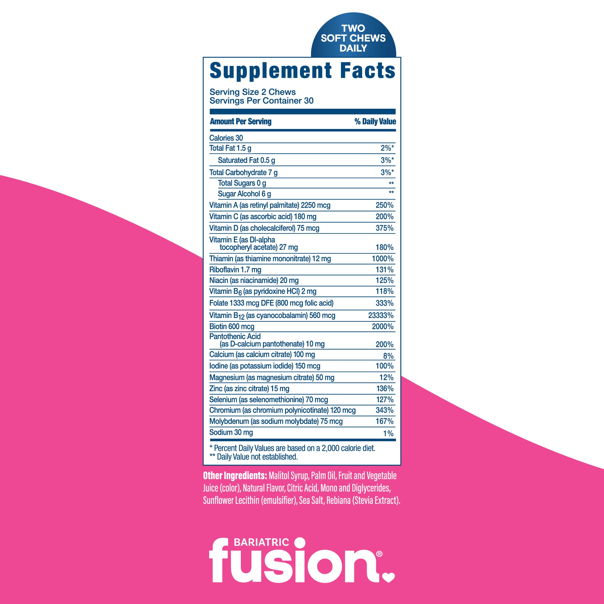 Bariatric Fusion bottle of soft chews, easy-access front view for daily vitamins