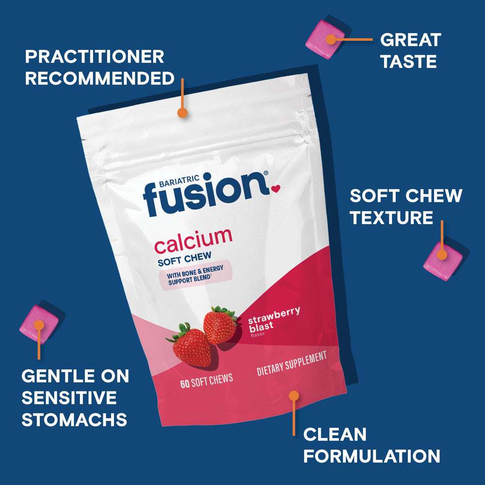 Bariatric Fusion calcium chews with vitamin D3 on kitchen counter.