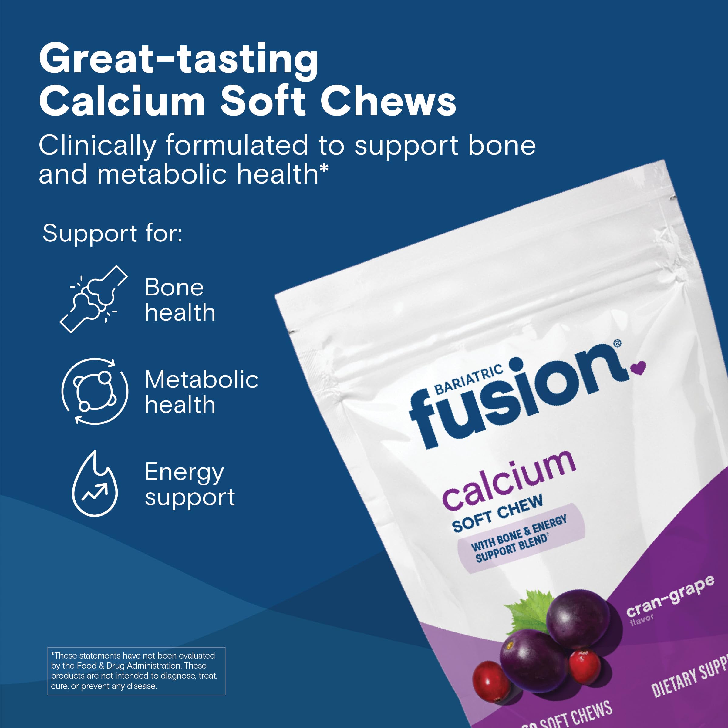 Bariatric Fusion calcium chews close-up texture highlights soft chew.