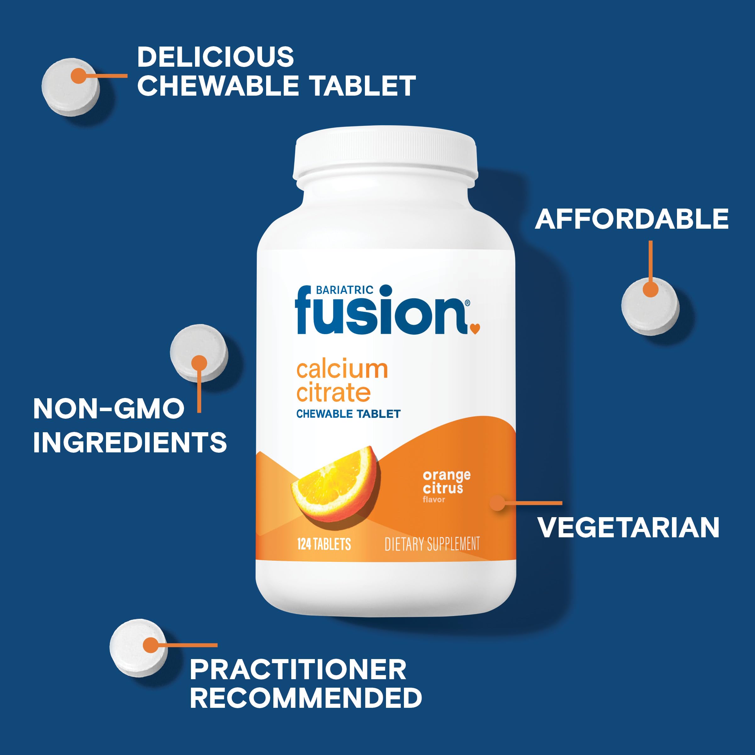 Close up of orange citrus flavor chewables from Bariatric Fusion